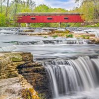 Red Covered Bridge Wooden Jigsaw Puzzle